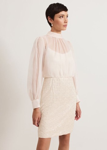 Phase Eight Amina Sequin Dress Beige Australia | LD4829650